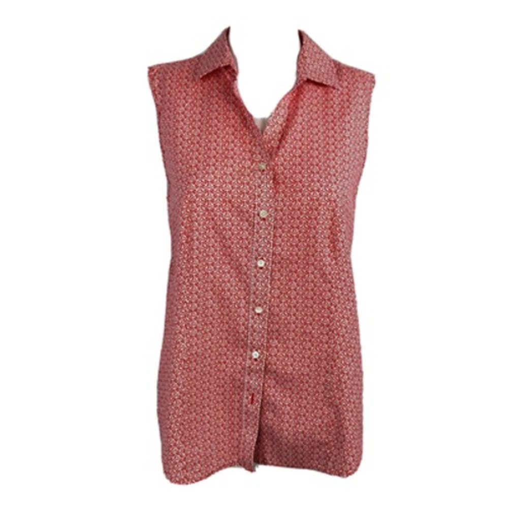 Talbots Shirt 10 Red Sleeveless Collar Button Up Cotton‎ Stretch Wrinkle Resist